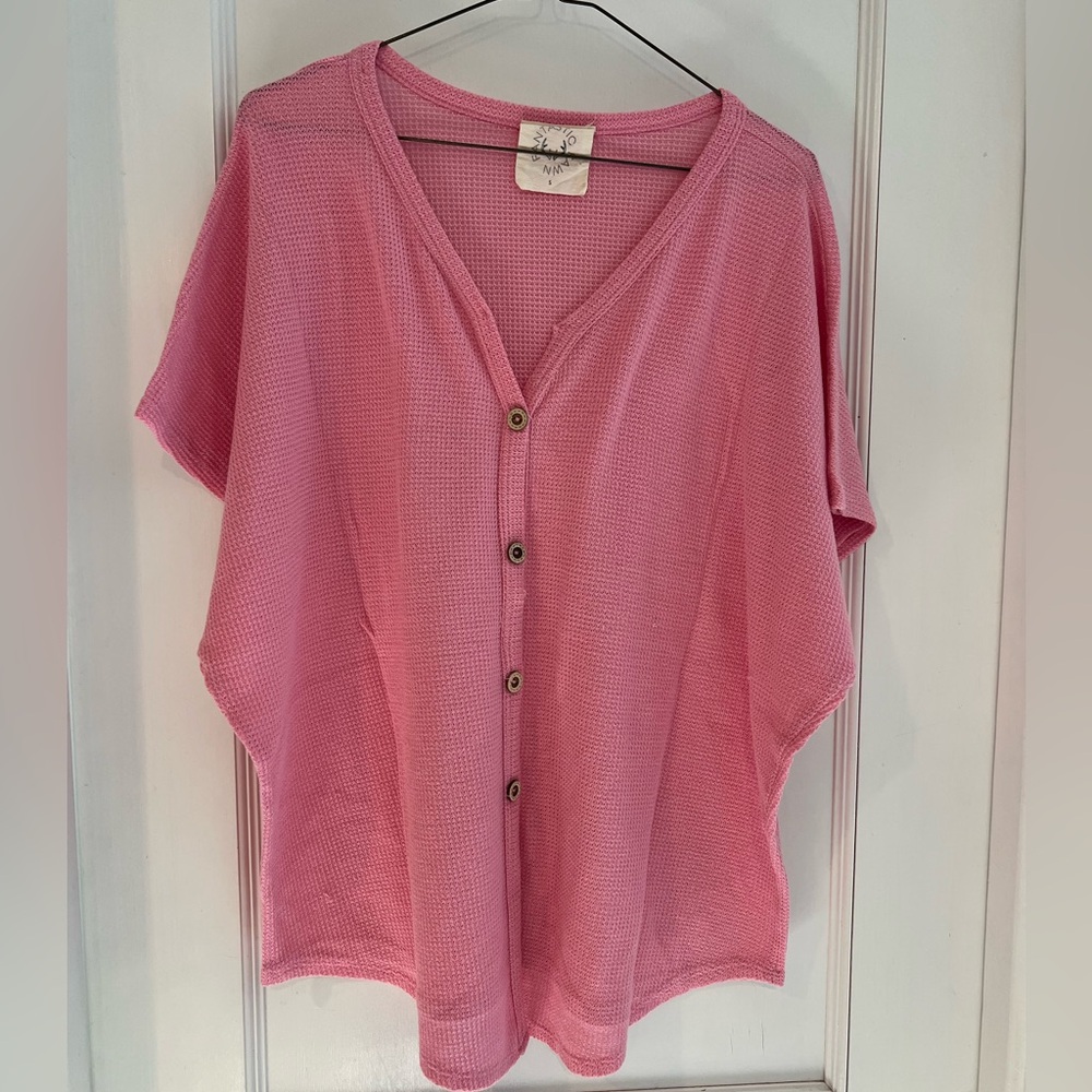 Pink Button Down Waffle Pattern Top size S by Fantastic Fawn - Picture 5 of 7